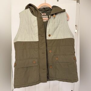 Woman’s Burton dry ride Vest blue green wood buttons snow boarding ski xl